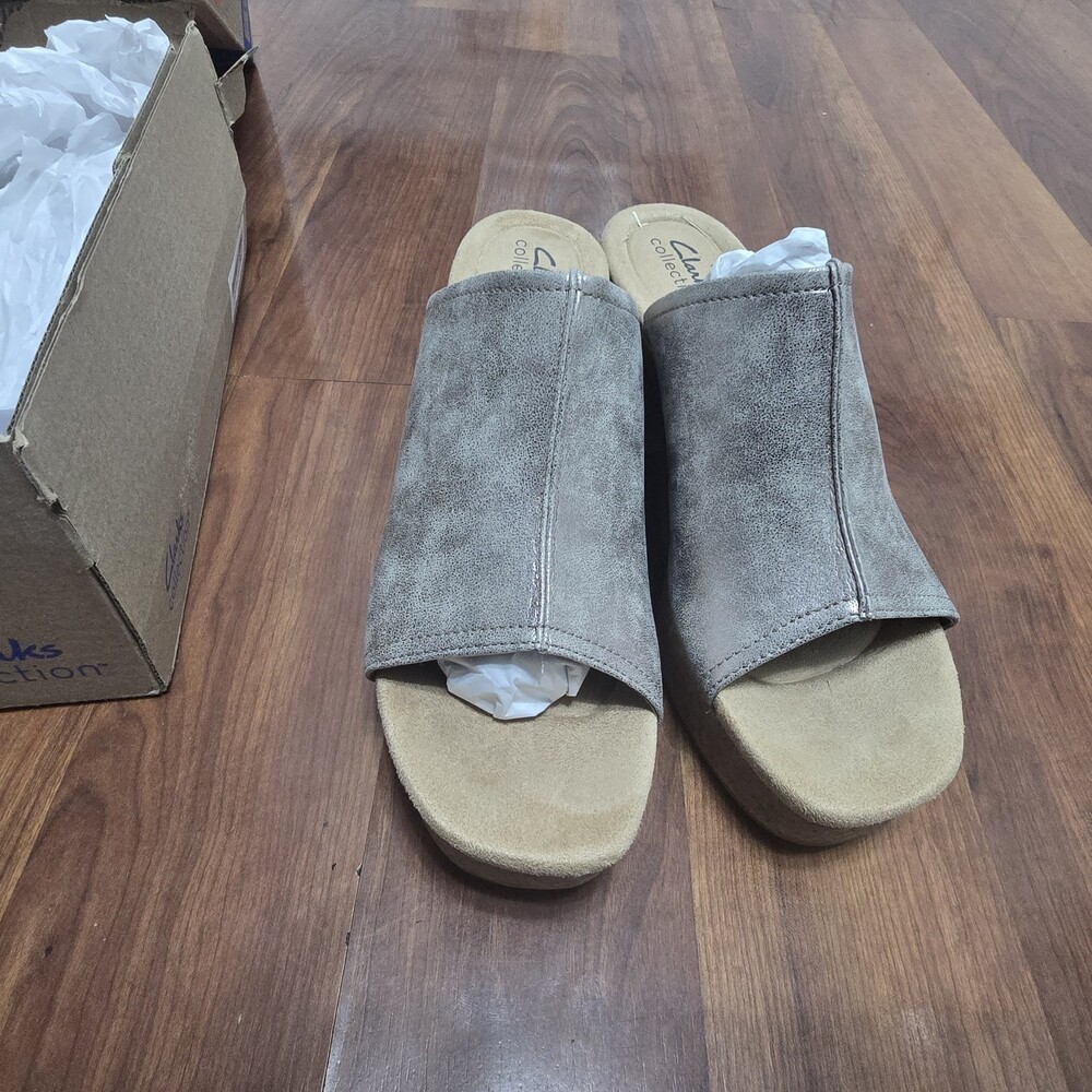 Clarks Womens Nerisa Vine Taupe Metallic Gold Mule Slipper With Cork Heel 9 Read - Picture 6 of 13